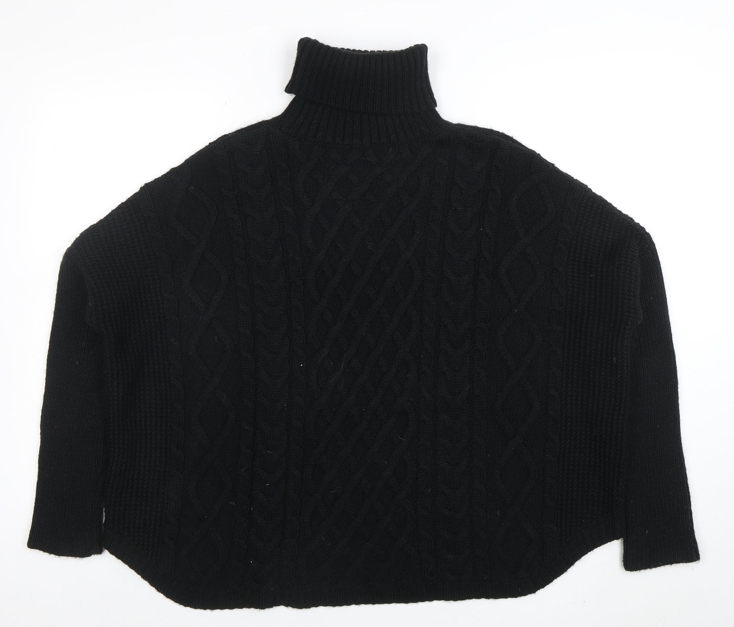 Superdry Women Black Roll Neck Cable-Knit Wool Jumper Size M