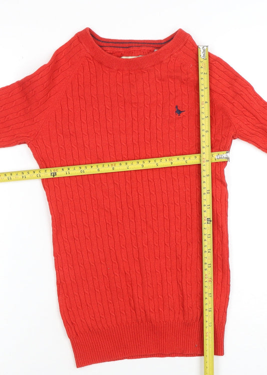 Jack Wills Women's Red Cable-Knit Wool Cotton Jumper UK 8