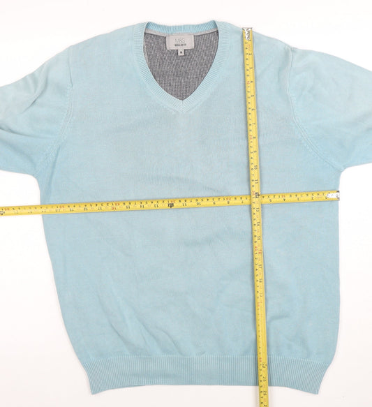 Marks and Spencer Mens Blue Cotton V-Neck Jumper M Regular Fit