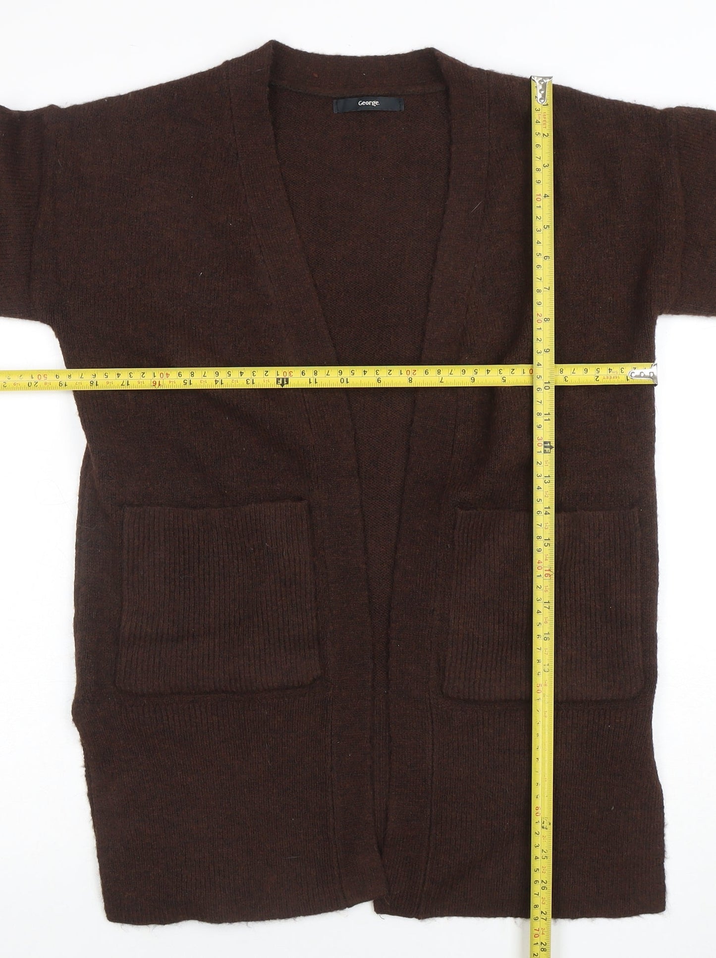 George Womens Brown V-Neck Knit Long Sleeve Open Cardigan Size S