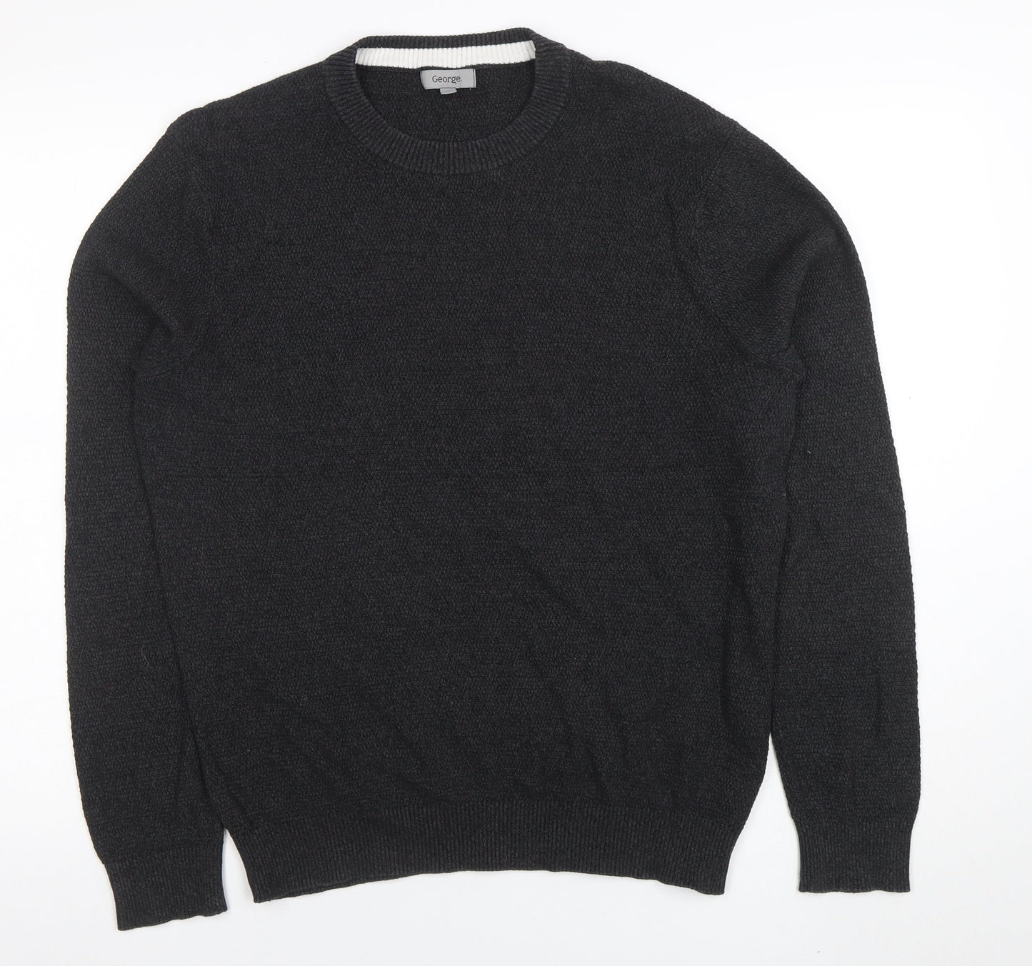 George Men’s Black Cotton Crew Neck Jumper Size L Regular Fit