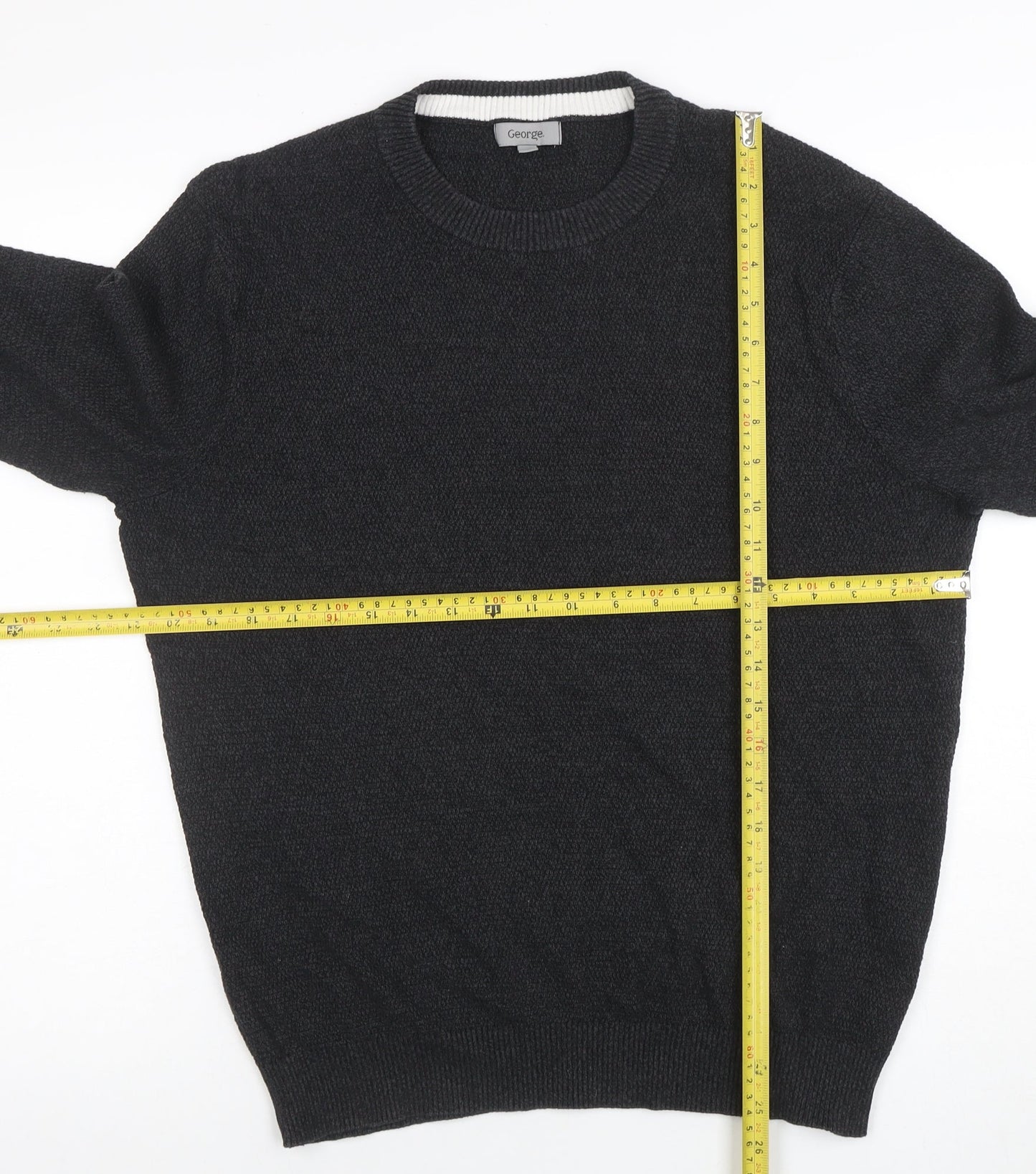 George Men’s Black Cotton Crew Neck Jumper Size L Regular Fit