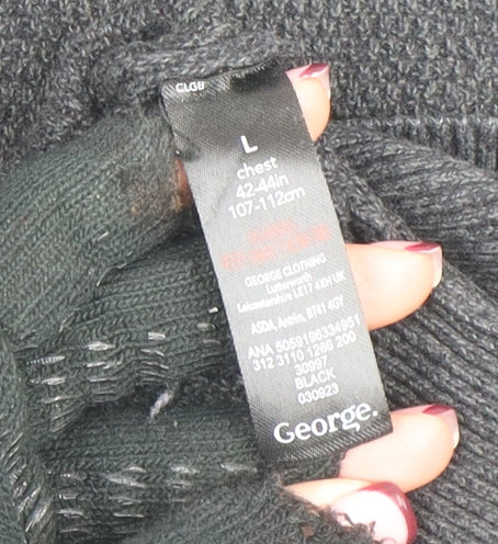 George Men’s Black Cotton Crew Neck Jumper Size L Regular Fit