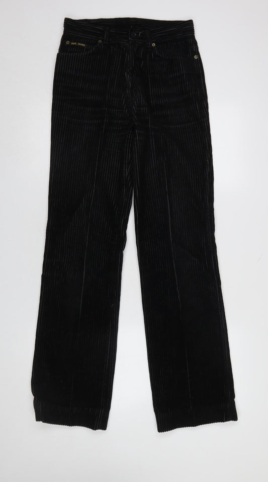 Pepe Jeans Womens Black Corduroy Straight Leg Trousers Size 30