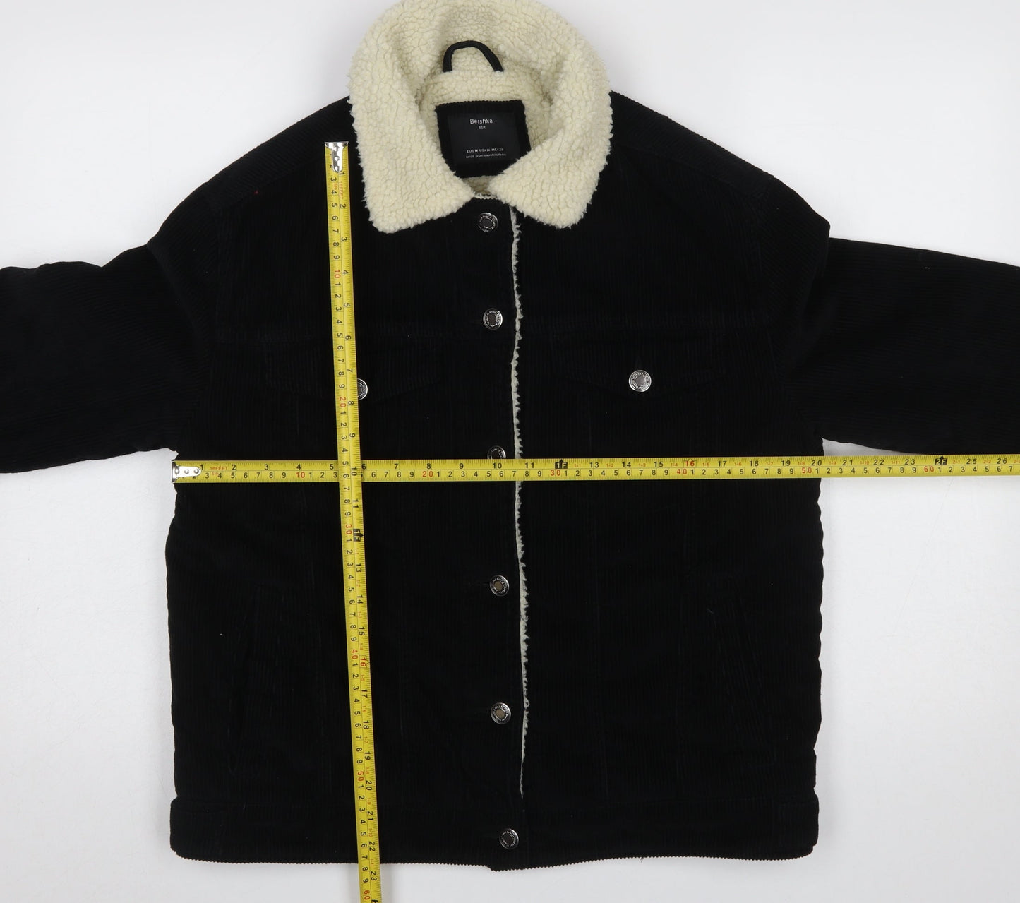 Bershka Women's Black Corduroy Sherpa Lined Jacket Size 12