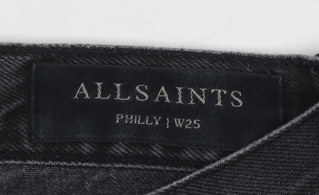 AllSaints Women's Black Cropped Slim Jeans Size 25 Embroidered Hem