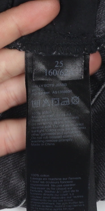 AllSaints Women's Black Cropped Slim Jeans Size 25 Embroidered Hem