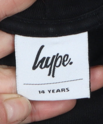 Hype Boys Black 14 Years Pullover Hoodie Graphic Print Cotton Blend