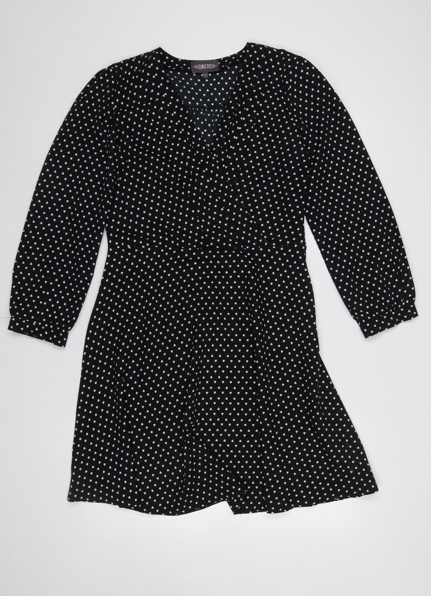 Circus Womens Black Heart Print V-Neck Wrap Dress Size 12