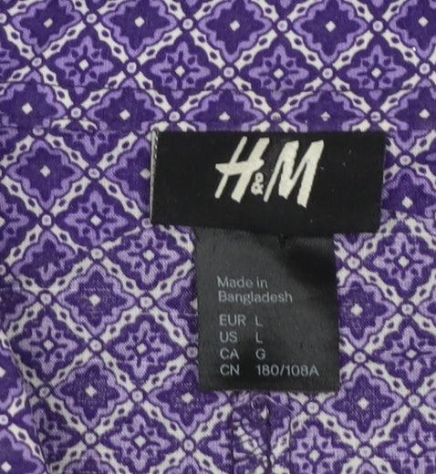 H&M Men’s Purple Geometric Long Sleeve Cotton Button-Up Shirt Size L