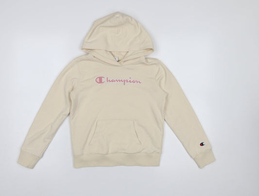 Champion Girls Beige Cotton Blend Pullover Hoodie Medium 9-10 Years