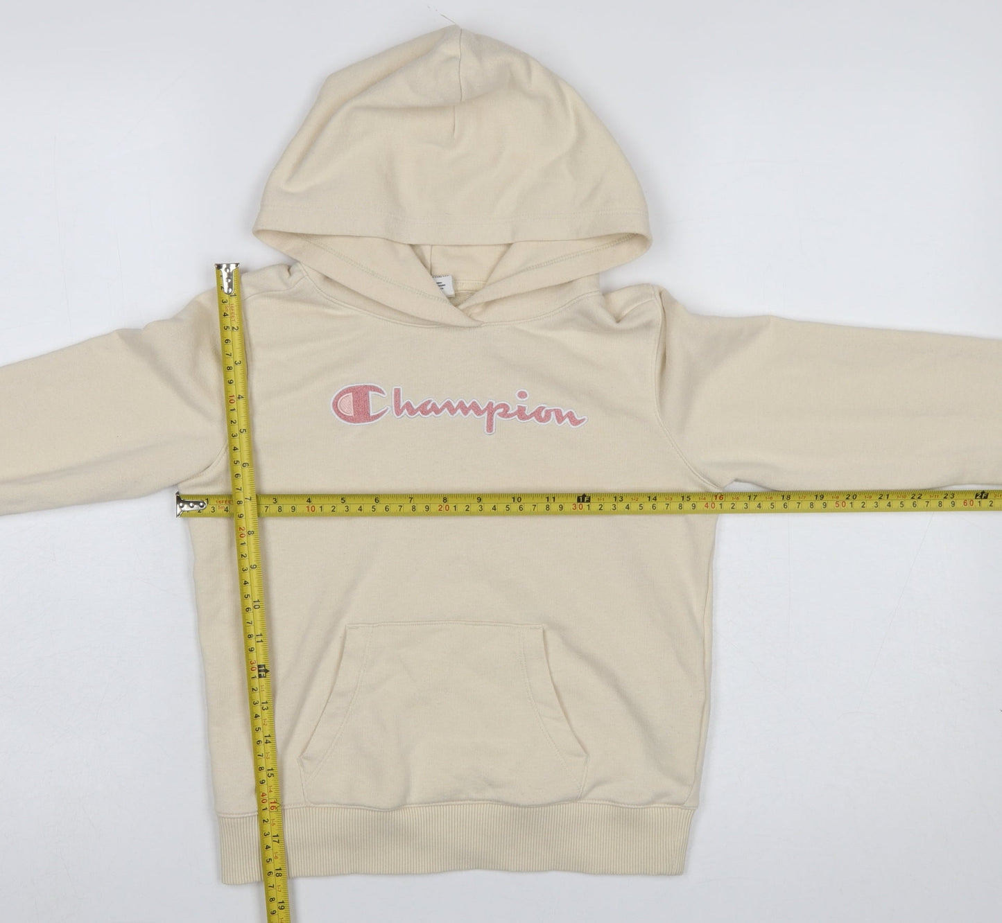 Champion Girls Beige Cotton Blend Pullover Hoodie Medium 9-10 Years