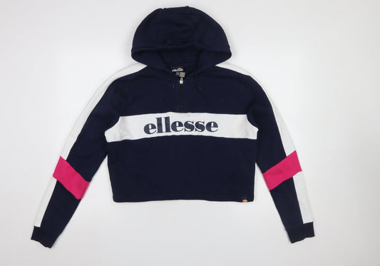 Ellesse Girls Blue White Pink 1/2 Zip Colourblock Hoodie 13-14 Years