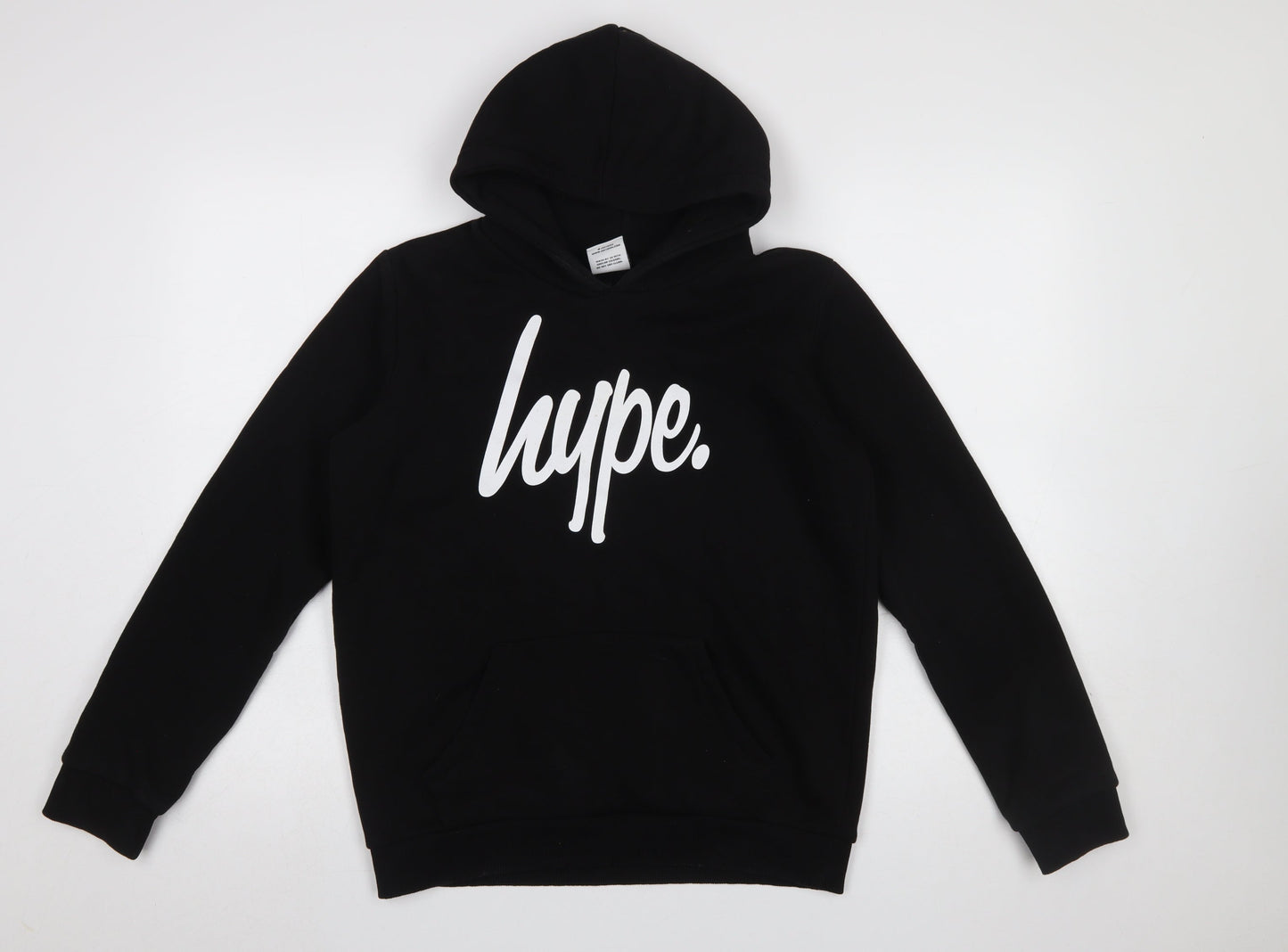 Hype Boys Black Pullover Hoodie 14 Years Cotton Blend Logo Front
