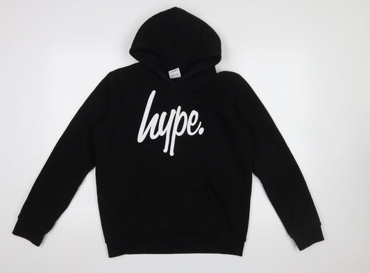Hype Boys Black Pullover Hoodie 14 Years Cotton Blend Logo Front