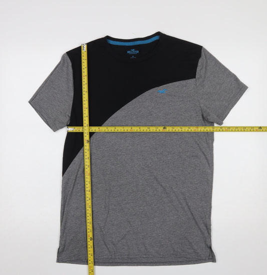 Hollister Men's Grey Colourblock Crew Neck Short Sleeve T-Shirt M