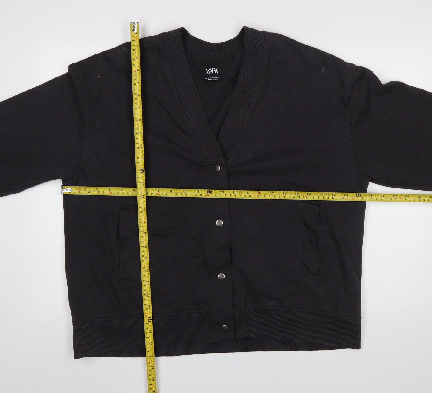 Zara Women Black Medium Cardigan Sweatshirt Button Closure Cotton Blend