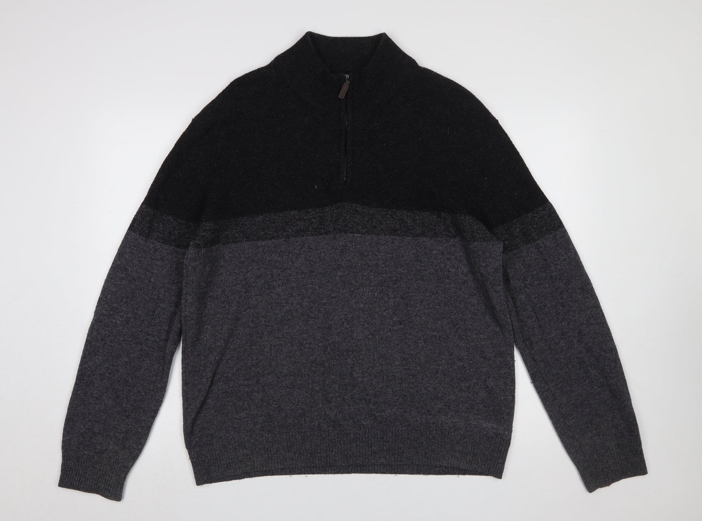 Marks and Spencer Men's Grey Wool Half Zip Jumper Medium