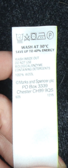 Marks and Spencer Men's Grey Wool Half Zip Jumper Medium