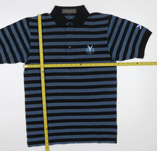 Gleneagles Men's Blue Striped Cotton Short Sleeve Polo Shirt S