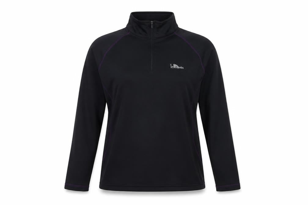 Cavenline Women Black 1/4 Zip Polyester Fleece Pullover M