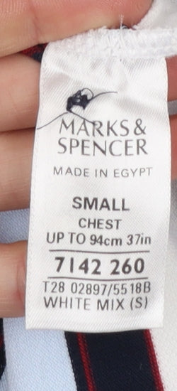 Marks and Spencer Men's Multicoloured Striped Polo Shirt Size S