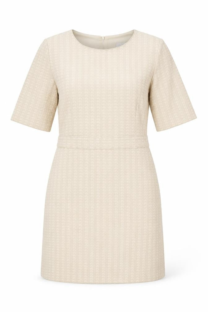 Marella Women’s Beige Houndstooth Cotton Blend Knee Length Shift Dress Size 12