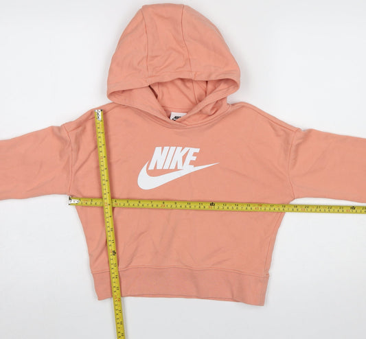 Nike Girls Pink Pullover Hoodie L 146cm Logo Graphic Cotton Blend