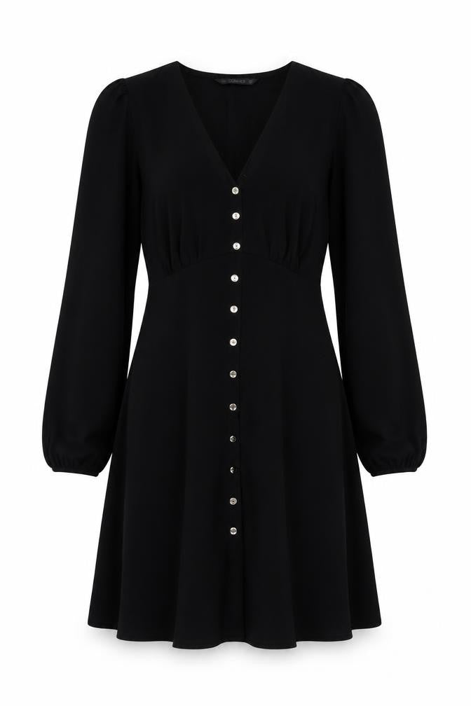 Dunnes Women's Black A-Line Button Front Dress Size 10
