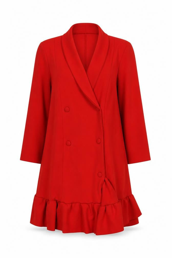 Boohoo Women Red Jacket Dress UK 12 Ruffle Hem Formal Partywear