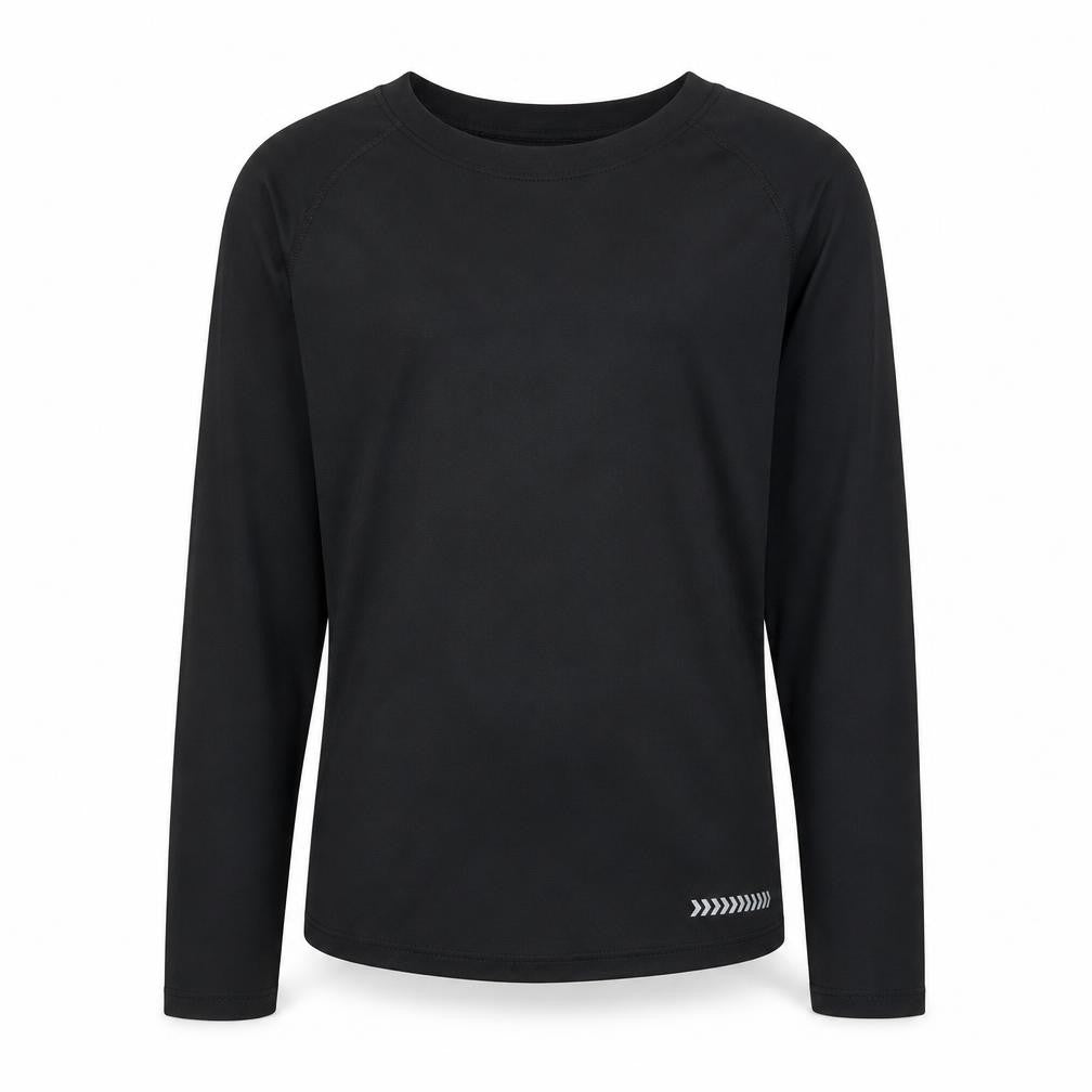 Front view of Dunnes girls’ black long sleeve active t-shirt 10-11 years