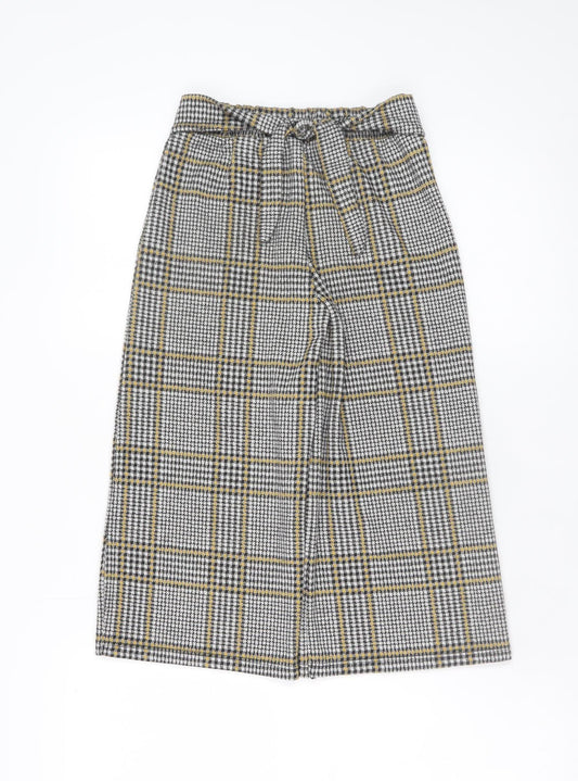 F&F Girls Grey Check Wide Leg Trousers 8-9 Years Stretch Viscose Blend