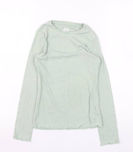 F&F Girls Light Green Ribbed Long Sleeve Pullover Top UK 10-11Y Cotton Blend