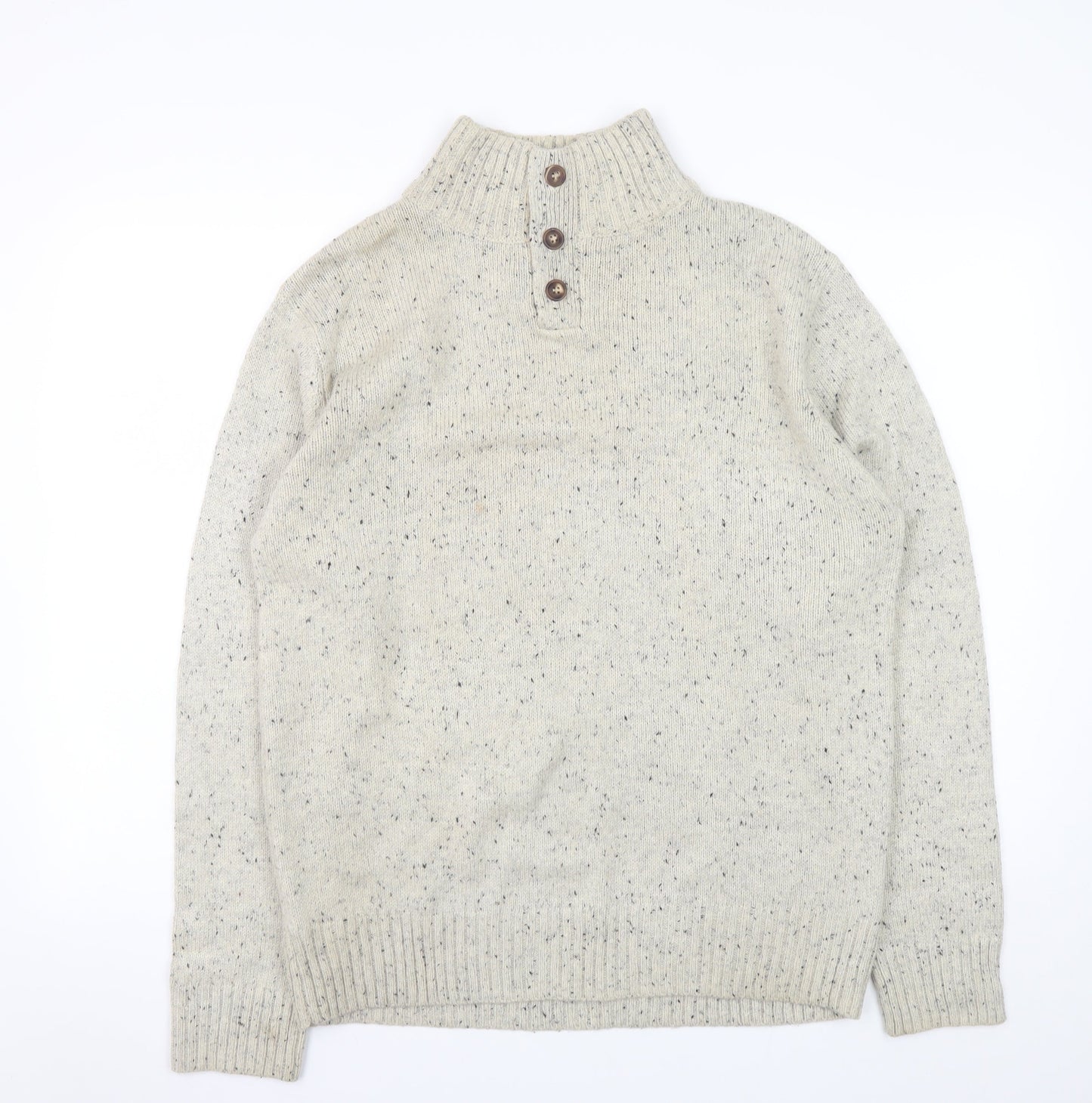 Cedar Wood State Men's Beige Henley Jumper L High Neck Knit