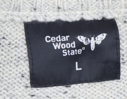 Cedar Wood State Men's Beige Henley Jumper L High Neck Knit