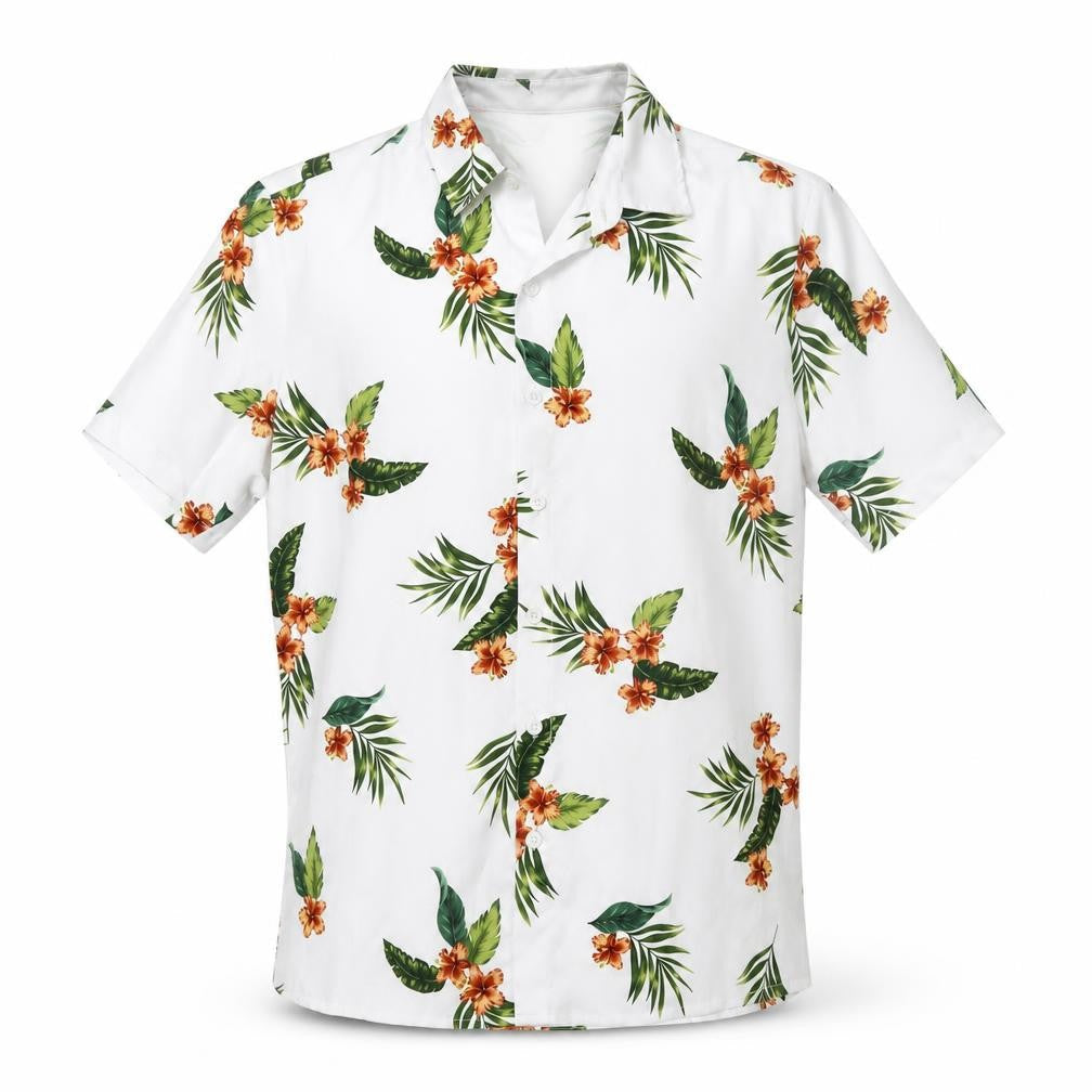 MANFINITY Men's White Tropical Floral Short Sleeve Button-Up Shirt M