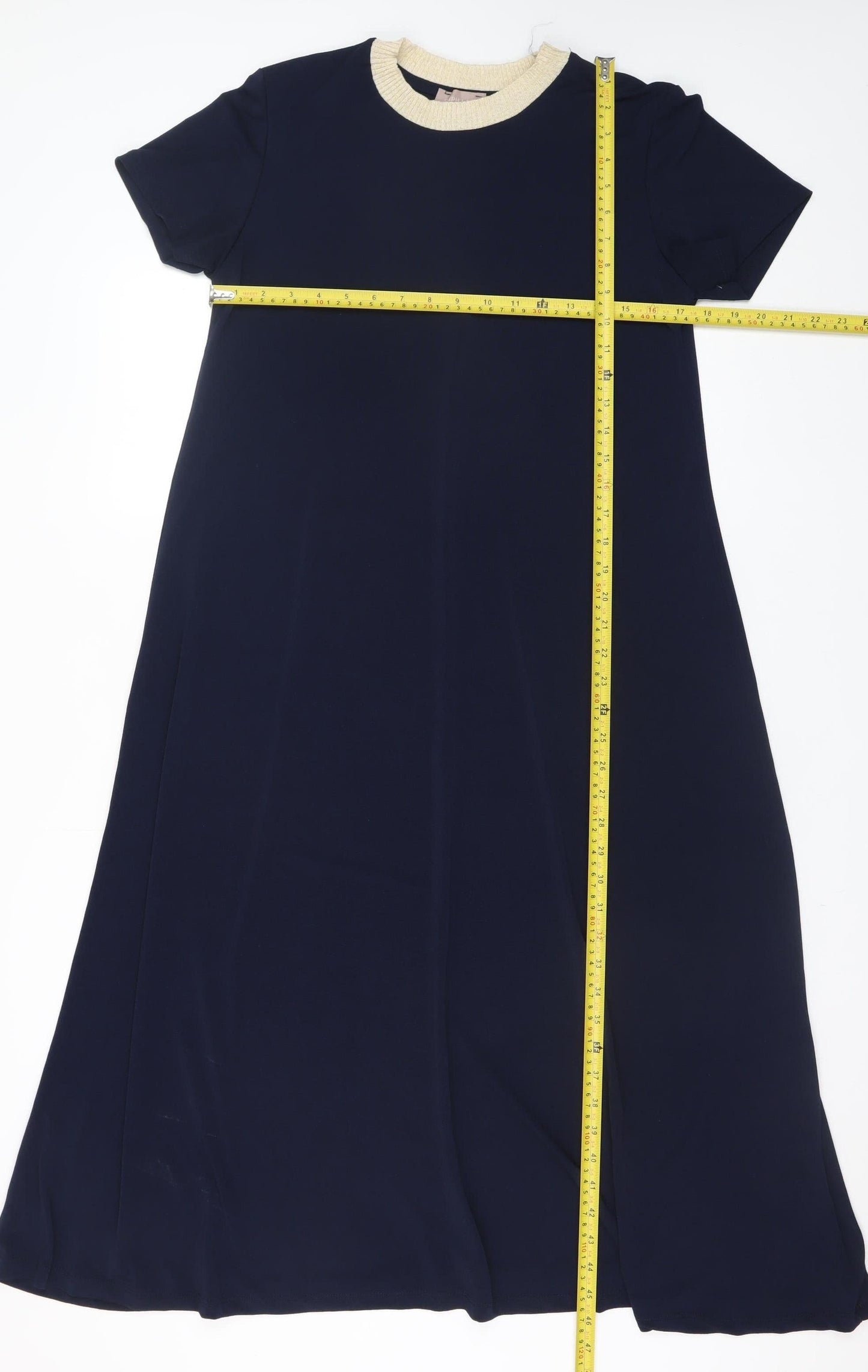 Saiph Lab Women Blue A-Line Midi Dress M Short Sleeve Classic Style