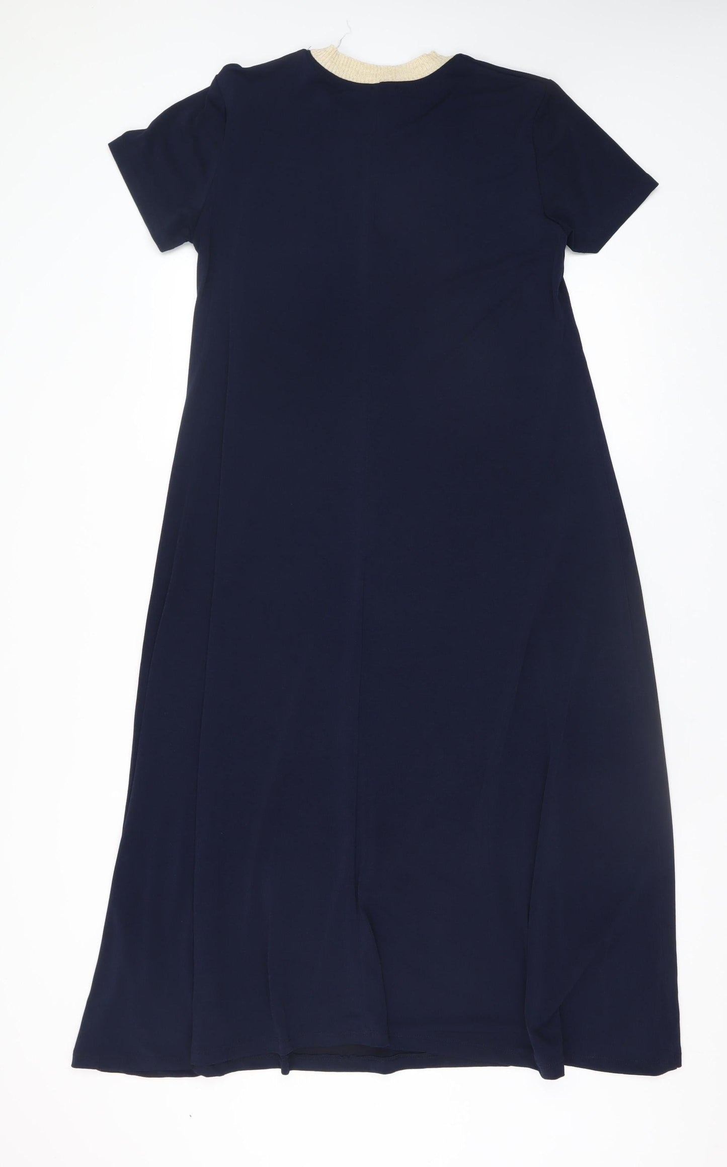 Saiph Lab Women Blue A-Line Midi Dress M Short Sleeve Classic Style