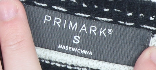 Primark Women’s Black White Striped Knit Crop Jumper Top Size S