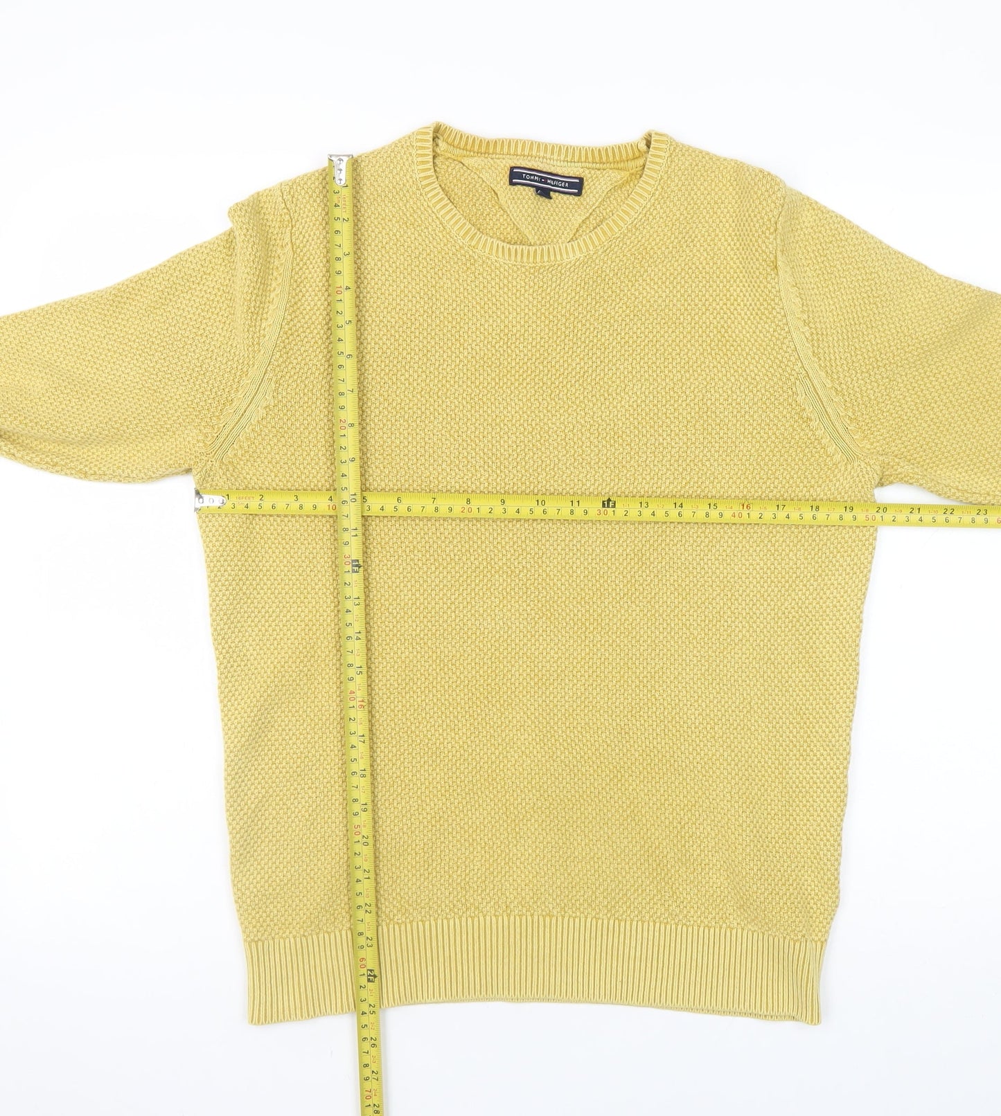 Tommy Hilfiger Men’s Yellow Cotton Crew Neck Jumper Size S