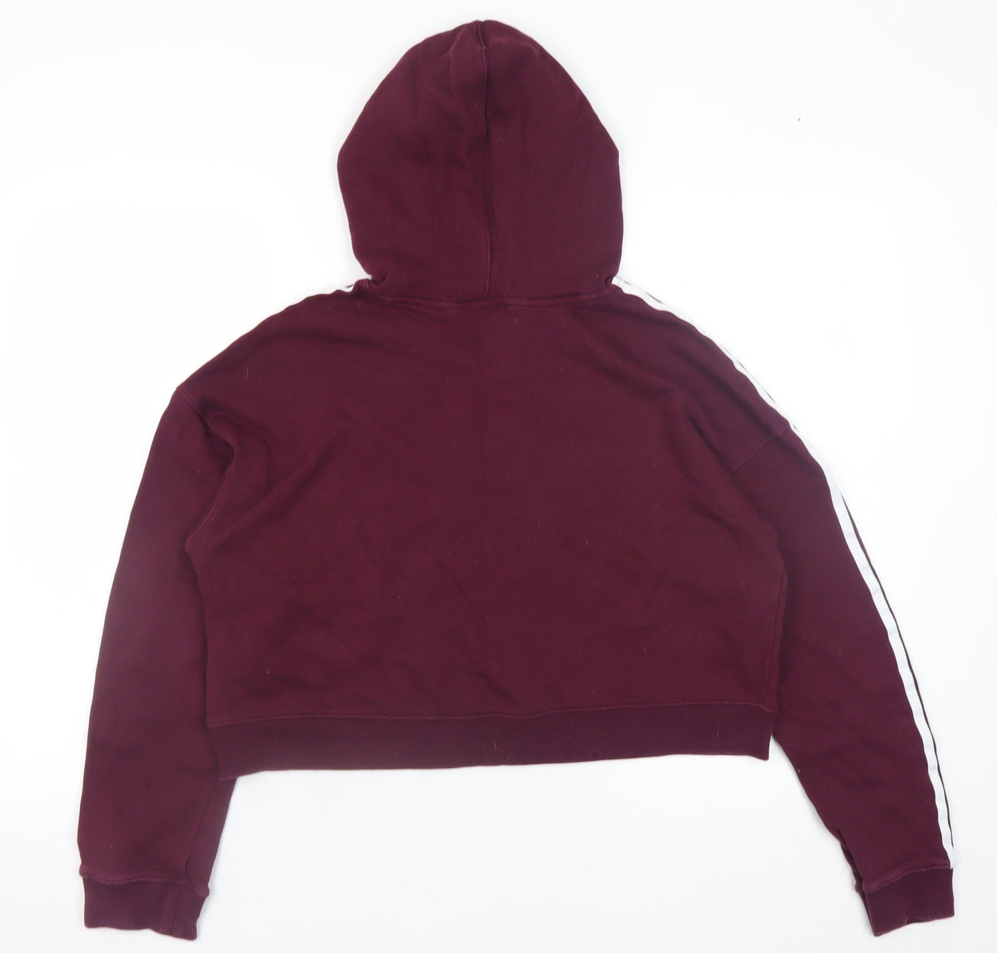 Adidas Women Burgundy 3-Stripes Cropped Hoodie Size 10 Cotton
