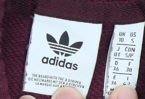 Adidas Women Burgundy 3-Stripes Cropped Hoodie Size 10 Cotton