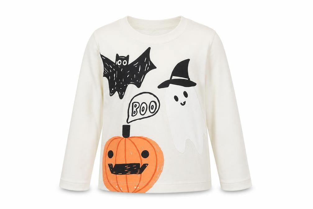 Front view of Primark girls’ ivory halloween ghost pumpkin long sleeve t-shirt 2xs