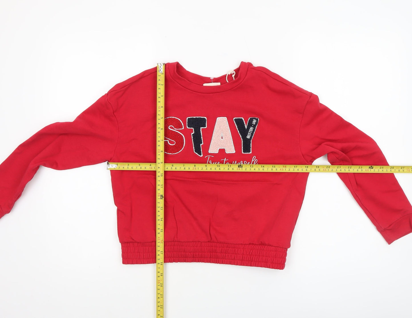 OVS Girls Red Pullover Sweatshirt 12-13 Years Crew Neck Sequin Graphic Print