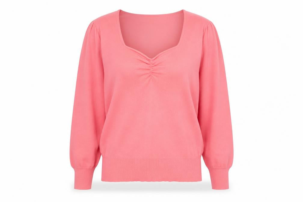 Front view of Dunnes Women Pink V-Neck 3/4 Sleeve jumper, size L