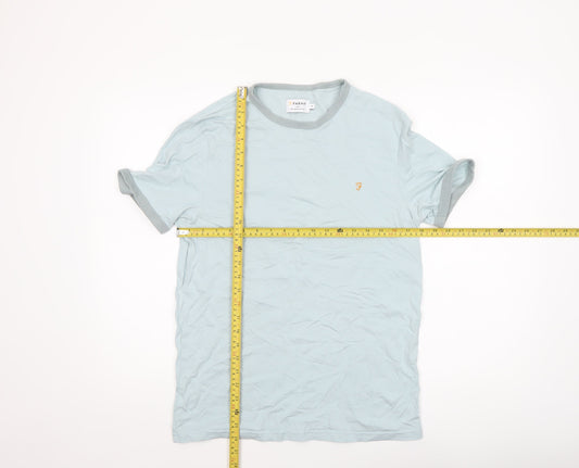 Farah Men Blue Organic Cotton Crew Neck Short Sleeve T-Shirt Size M