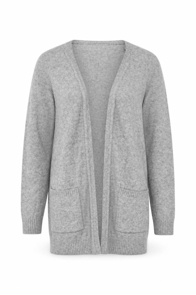 Front view of Only Women's Grey Knit Long Sleeve Open Cardigan, size S