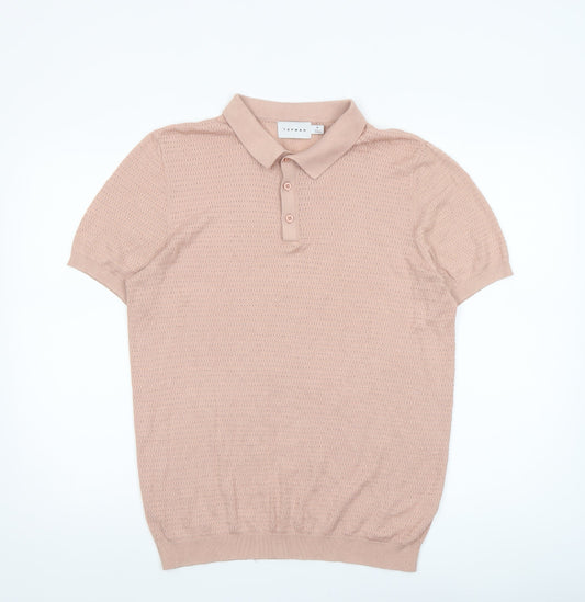 Topman Men's Beige Knit Short Sleeve Polo Shirt Size M