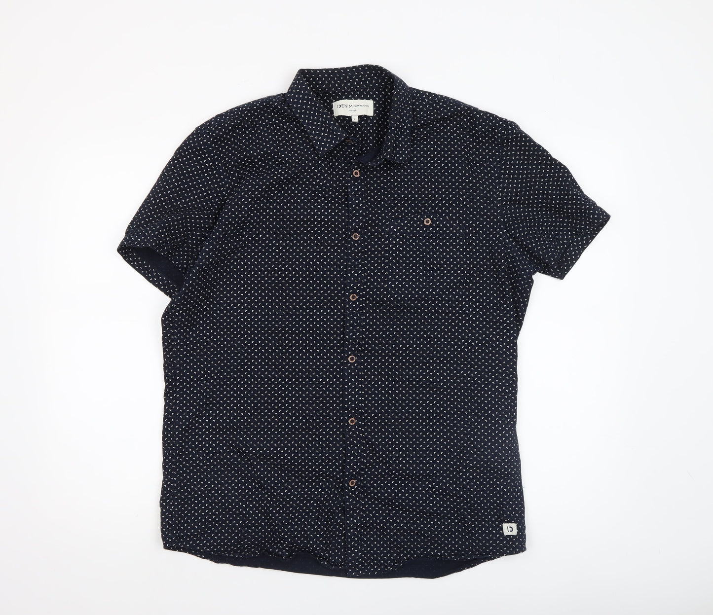 Tom Tailor Denim Men's Blue Geometric Short Sleeve Slim Fit Shirt L