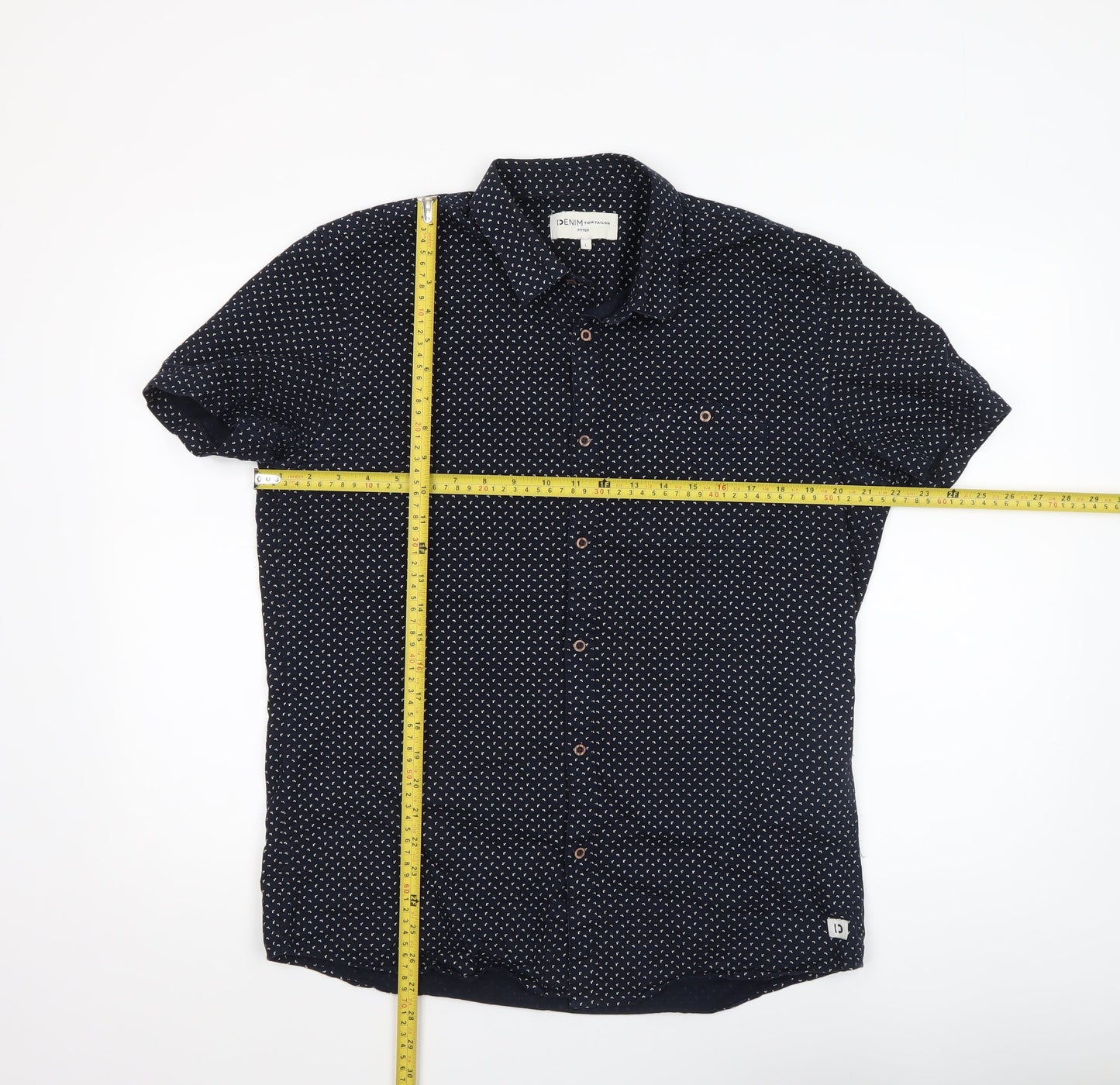 Tom Tailor Denim Men's Blue Geometric Short Sleeve Slim Fit Shirt L